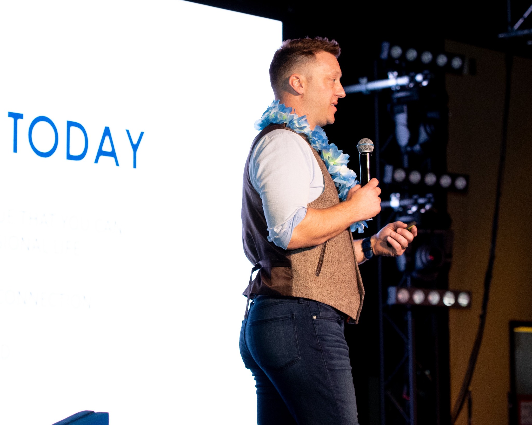 Tom Heaton speaking at an industry event